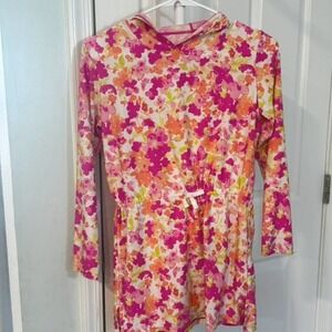 Coolibar Girls Hooded Long Sleeve Dress Cover-Up Sun Protection Floral L 10/12